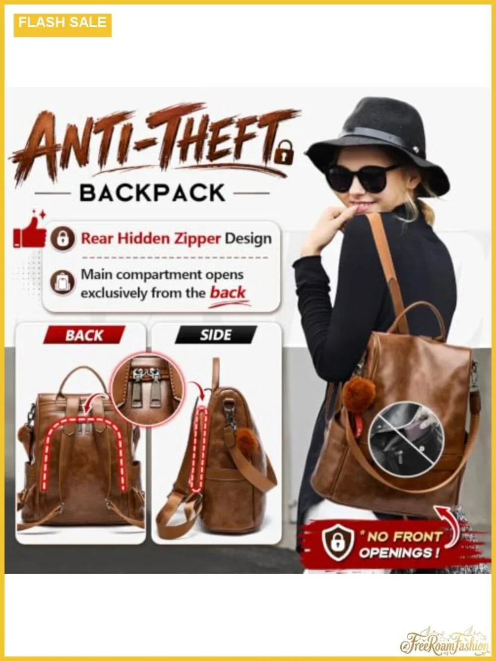 Women's PU Leather Backpack Purse Anti-theft 3-in-1 Laptop Travel Bag